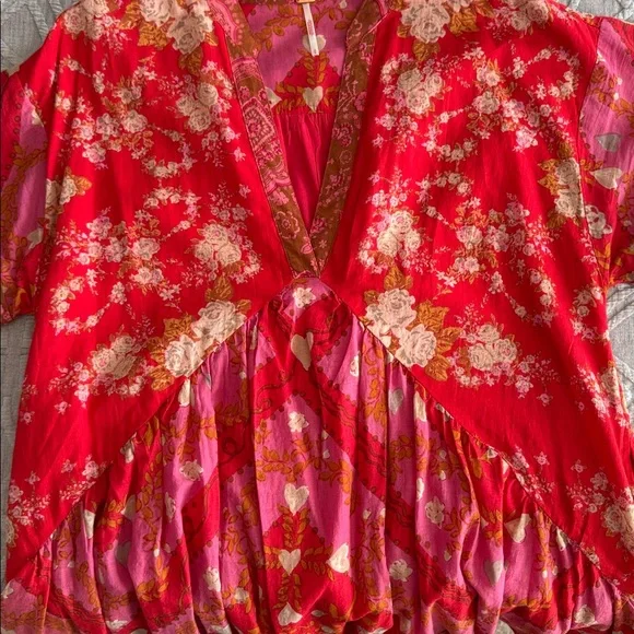 Free People Agnes Printed Mini Dress in Red/Pink - Picture 8 of 8